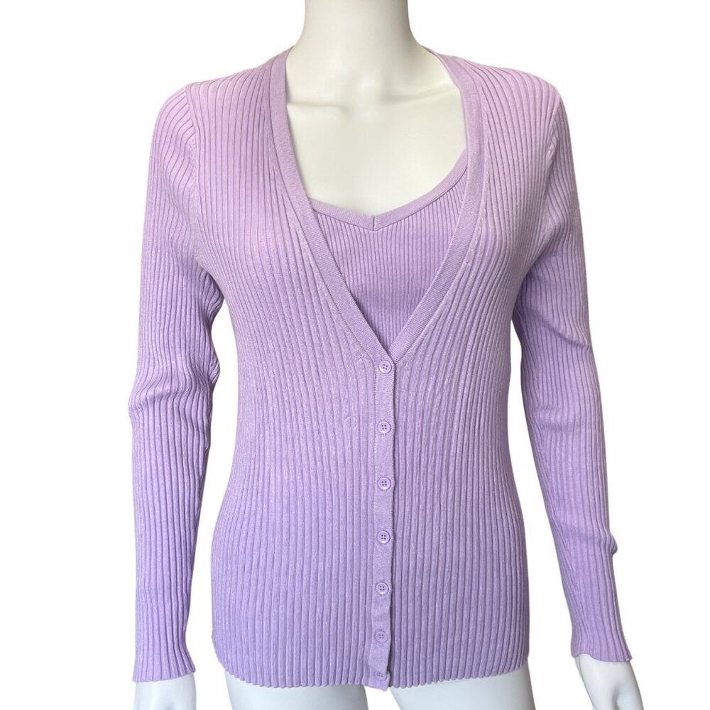 Torrid Ribbed Lavender Cardigan & Tank Top Set Womens Size 0/L